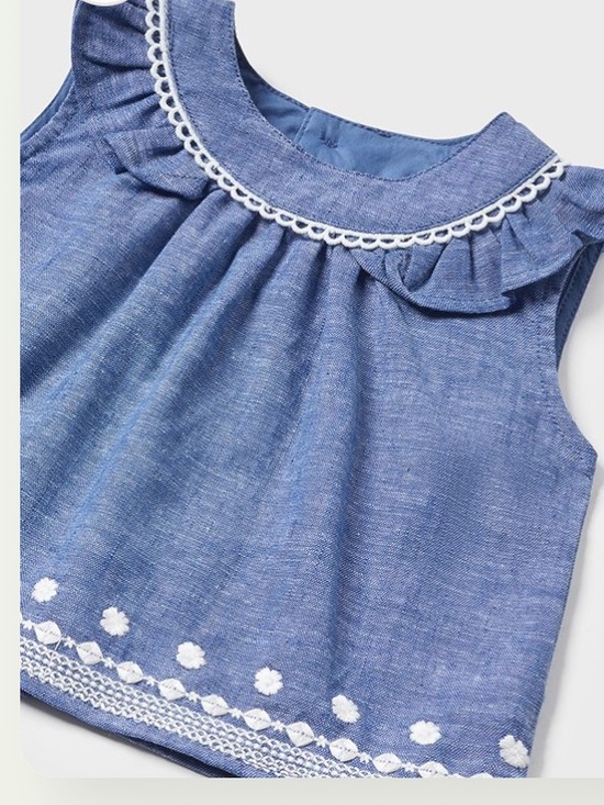 Mayoral Other - Mayoral Baby Girl Linen Denim Embroidered Top 9M | NWOT